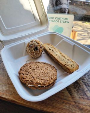 Mango Bliss Ball, Rosemary Cashew Biscotti, Oatmeal Cream Pie at Harmony Bakery in Baltimore