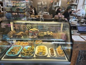 Yum!  The “crab” cakes are in the lower right corner.   at Harmony Bakery in Baltimore