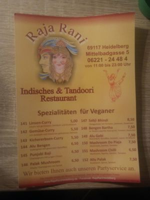 Menu card. at Raja Rani in Heidelberg