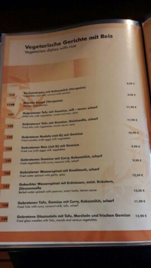veg menu at Saigon Sonne in Heidelberg
