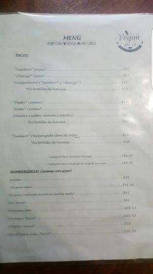 Menú, página 1 at Vegan Pa' Cá' in Mexico City