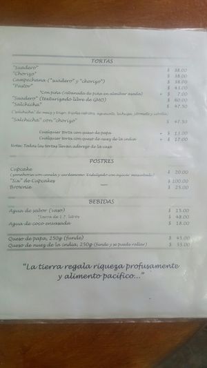 Menú, marzo 2017 at Vegan Pa' Cá' in Mexico City