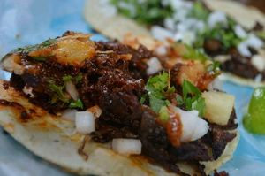 ";Carne"; al pastor de seitán. at Vegan Pa' Cá' in Mexico City