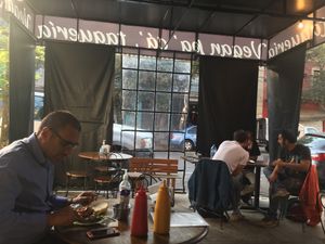 Outside seating  at Vegan Pa' Cá' in Mexico City