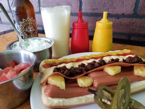 Hot Dog at Vegan Pa' Cá' in Mexico City