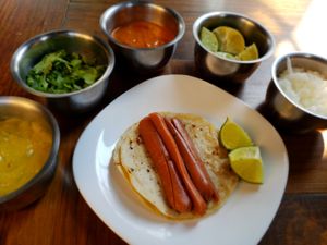 Taco de salchicha at Vegan Pa' Cá' in Mexico City