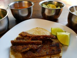 Taco de milanesa at Vegan Pa' Cá' in Mexico City