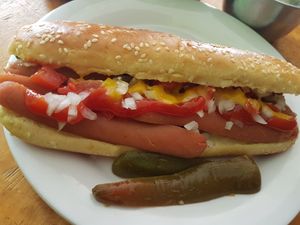 Hot Dog at Vegan Pa' Cá' in Mexico City