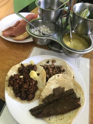 Tacos de pastor, suadero y milanesa. at Vegan Pa' Cá' in Mexico City
