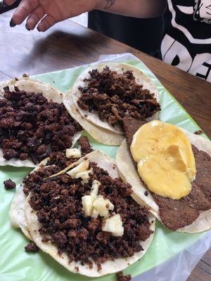 Vegan faux meat tacos  at Vegan Pa' Cá' in Mexico City