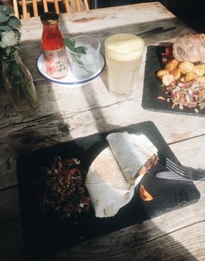 Roasted vegetables wrap + burguer.  at Beyond the Kale in Bath