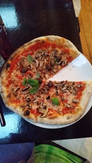 Vegan 'Funghi' Pizza with Olives added ~ Yum! at Cin Cin in Wellington