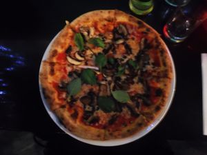 A blurry photo of one of their pizzas.  at Cin Cin in Wellington