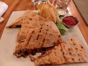 Quesadilla with black beans and chorizo at GreenSpace Cafe in Ferndale