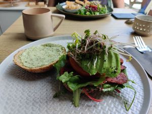 Tempeh Bacon Bun with Avocado - nice dish which suites for a normal to small hunger at FOAM in The Hague
