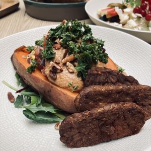 Mexican-style sweet potato with tempeh bacon  at FOAM in The Hague