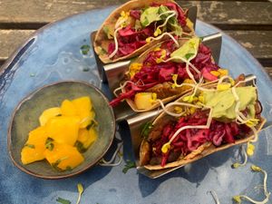 Tacos with tempeh bacon   at FOAM in The Hague