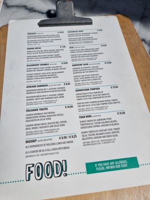 Menu at FOAM in The Hague