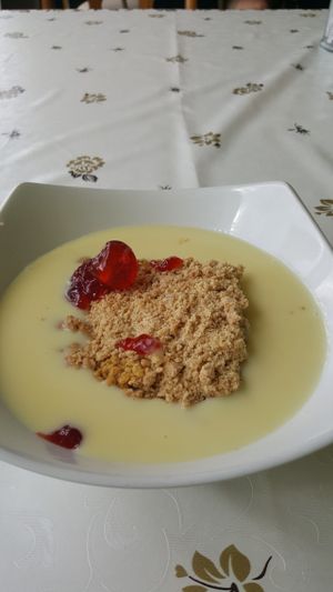 Pineapple crumble and custard at LoveGift Vegan Cafe in South East London