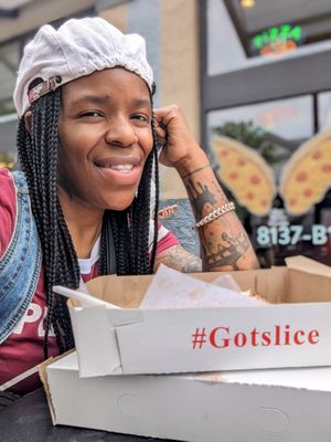 Enjoying the outdoor seating at Slice On The Avenue in White Marsh