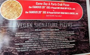 The Vegan Menu at Slice On The Avenue in White Marsh