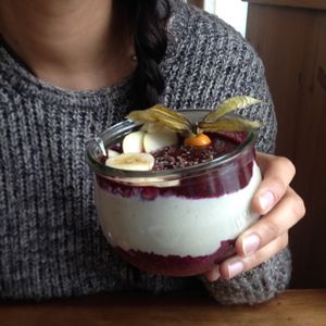 pink chia pudding  at The Bowl - Warschauer Str in Berlin