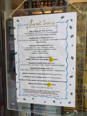 Menu at Sweet Irene in Bergamo