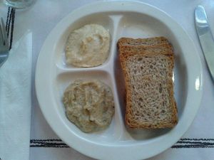 Dips: homemade hummus and baba ganush at Cultura de club in Girona