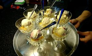 Soy Ice cream with Mango and Raspberry at Cultura de club in Girona