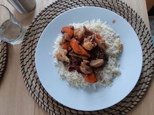 Takeaway Vegetable Bnoji with basmati rice at Bar do Girassol in Amarante