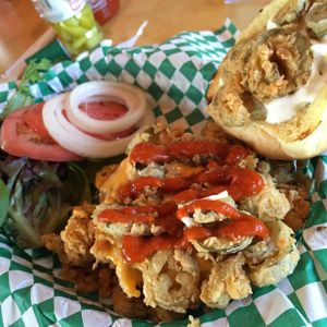 Jalapeño Cheddar Burger (with Sriracha added).  at Bean Vegan Cuisine in Asheville