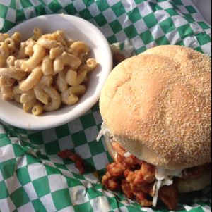 I got the pulled pork sandwich and Mac & cheese  at Bean Vegan Cuisine in Asheville
