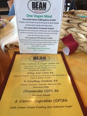 Dessert menu  at Bean Vegan Cuisine in Asheville