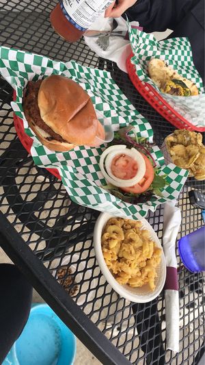 Crabbie Patty w/ Mac and cheese at Bean Vegan Cuisine in Asheville