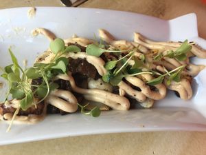 Perogies appetizer- so delicious (one missing from pic :) ) at Shine Plant Based Kitchen in Orillia