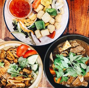 Salt and pepper tofu, ‘Chicken’ and tofu clay pot, Stewed ‘beef' at Fina's 2 in Fitzroy