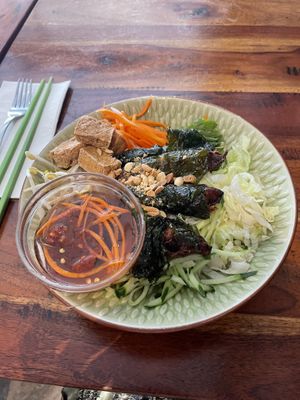 Chefs special salad with betel leave wrapped fake beef   at Fina's 2 in Fitzroy