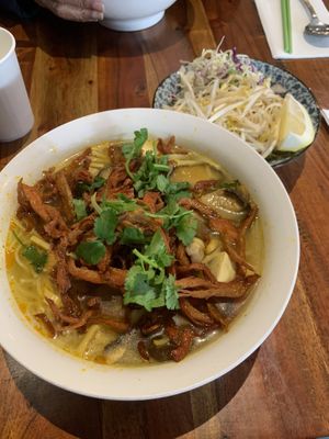 Bamboo noodle soup. Really delicious, a specially when you add the chilli condiments 👌🏽  at Fina's 2 in Fitzroy