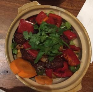 Satay chicken, and rice at Fina's 2 in Fitzroy