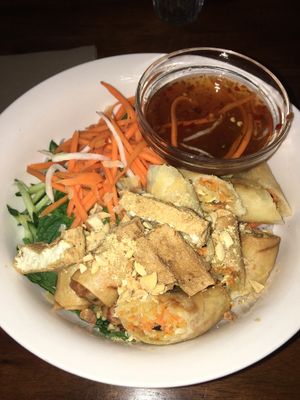 Noodle salad with spring rolls at Fina's 2 in Fitzroy