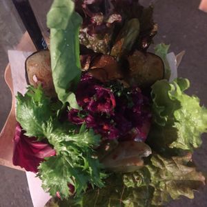 falafel pitta with courgette crisps  at Cori in Tokyo