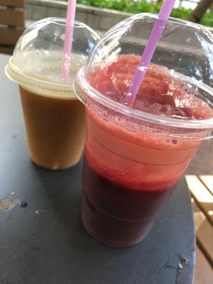 Soy coffee and beetroot juice  at Ting Ting Cafe in Macau