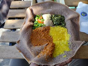 Full plate at Cafe Dareye in Oakland