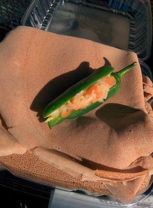 Veggie combo full order (you can see the plastic container) at Cafe Dareye in Oakland