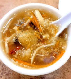 Shark's Fin Bamboo Fungus Soup at Veggie Lee in Hayward