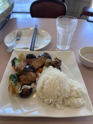 Lunch special - black & white mushrooms with tofu   at Veggie Lee in Hayward