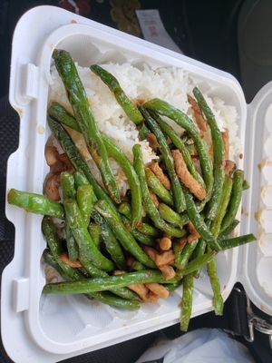 Vegan pork and green beans at Veggie Lee in Hayward