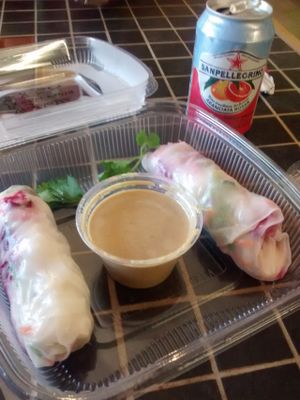 Tofu wraps in rice paper with peanut sauce at Village Bakery and Deli in Haines Junction