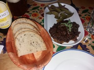 Bread pickles and pudding at Vege Bistro - Polish Vegan Food in Warsaw