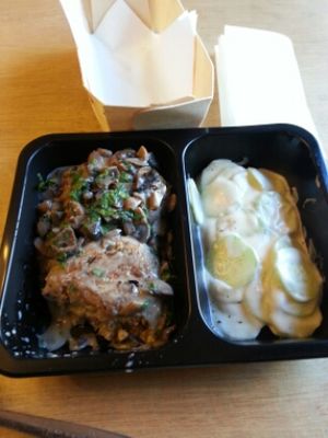 grain balls with cucumber salad at Vege Bistro - Polish Vegan Food in Warsaw